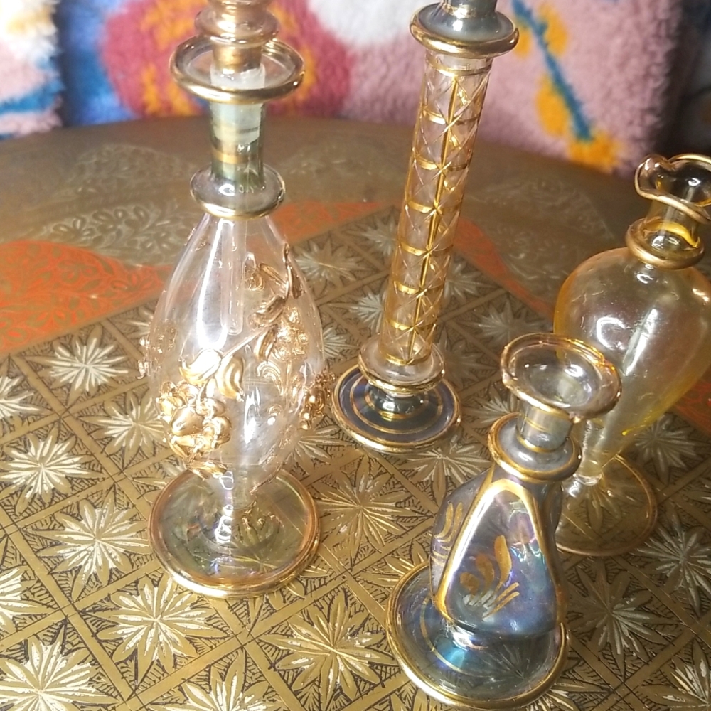 Egyptian Glass Decorative Perfume Bottles-4pc.-2 with tops & 2 without - Picture 3 of 13